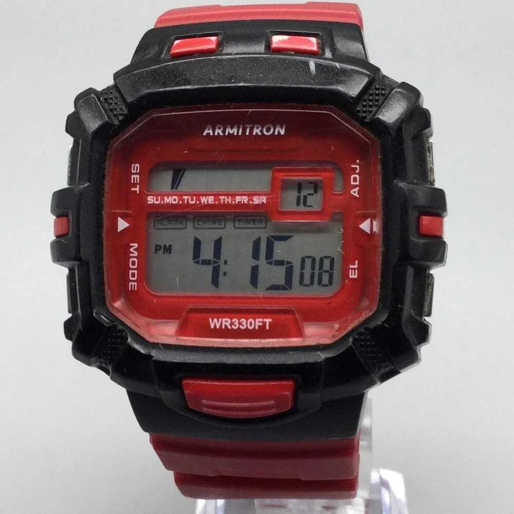Armitron Pro Sport 40/8244 Mens Watch 48mm Red Black Digital 100M New Battery